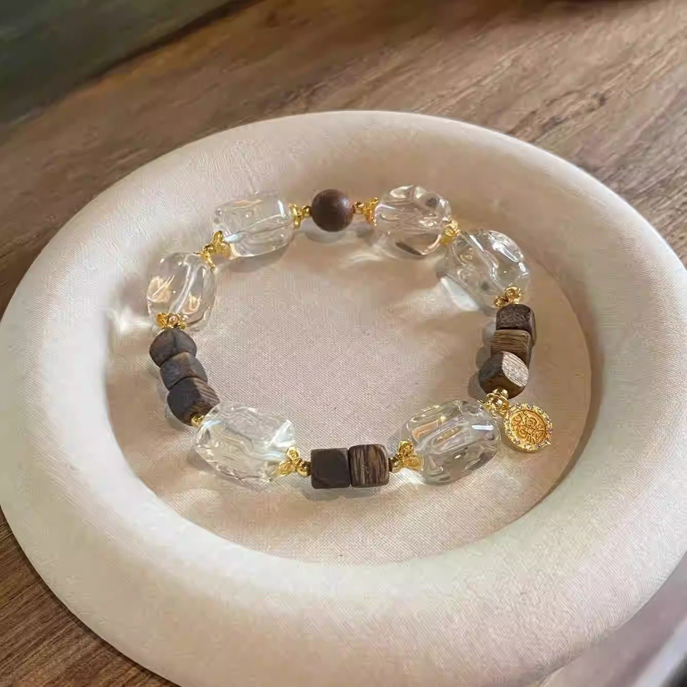 Natural Crystal Bracelet Agarwood Yellow Tower Crystal White Crystal Lucky Fortune New Chinese Style High - end Feel Bracelet - CN Heal Vibe