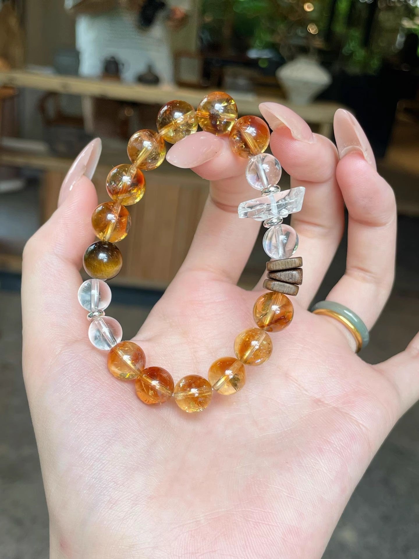 Natural Crystal Bracelet Agarwood Yellow Tower Crystal White Crystal Lucky Fortune New Chinese Style High - end Feel Bracelet - CN Heal Vibe
