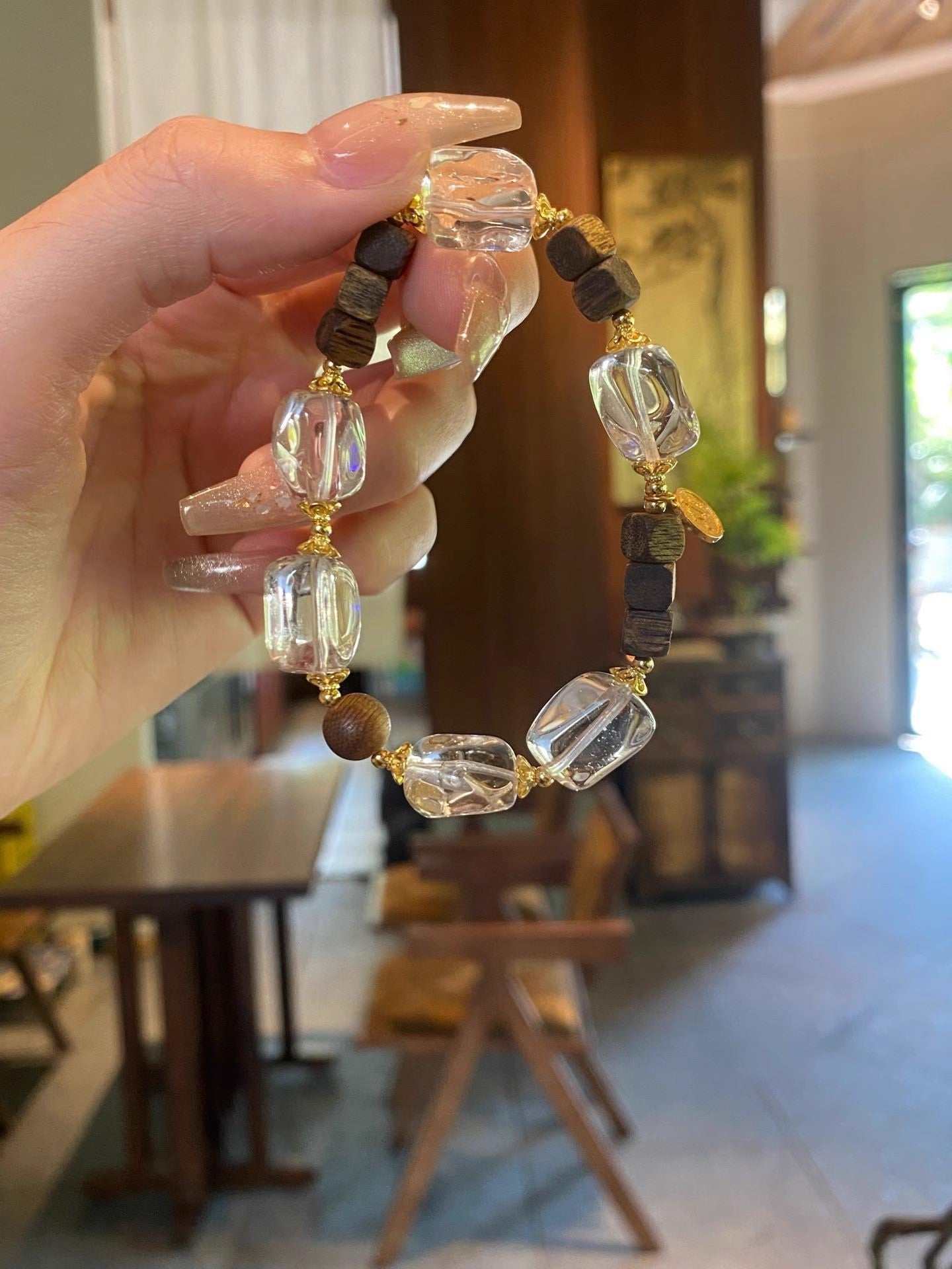 Natural Crystal Bracelet Agarwood Yellow Tower Crystal White Crystal Lucky Fortune New Chinese Style High - end Feel Bracelet - CN Heal Vibe