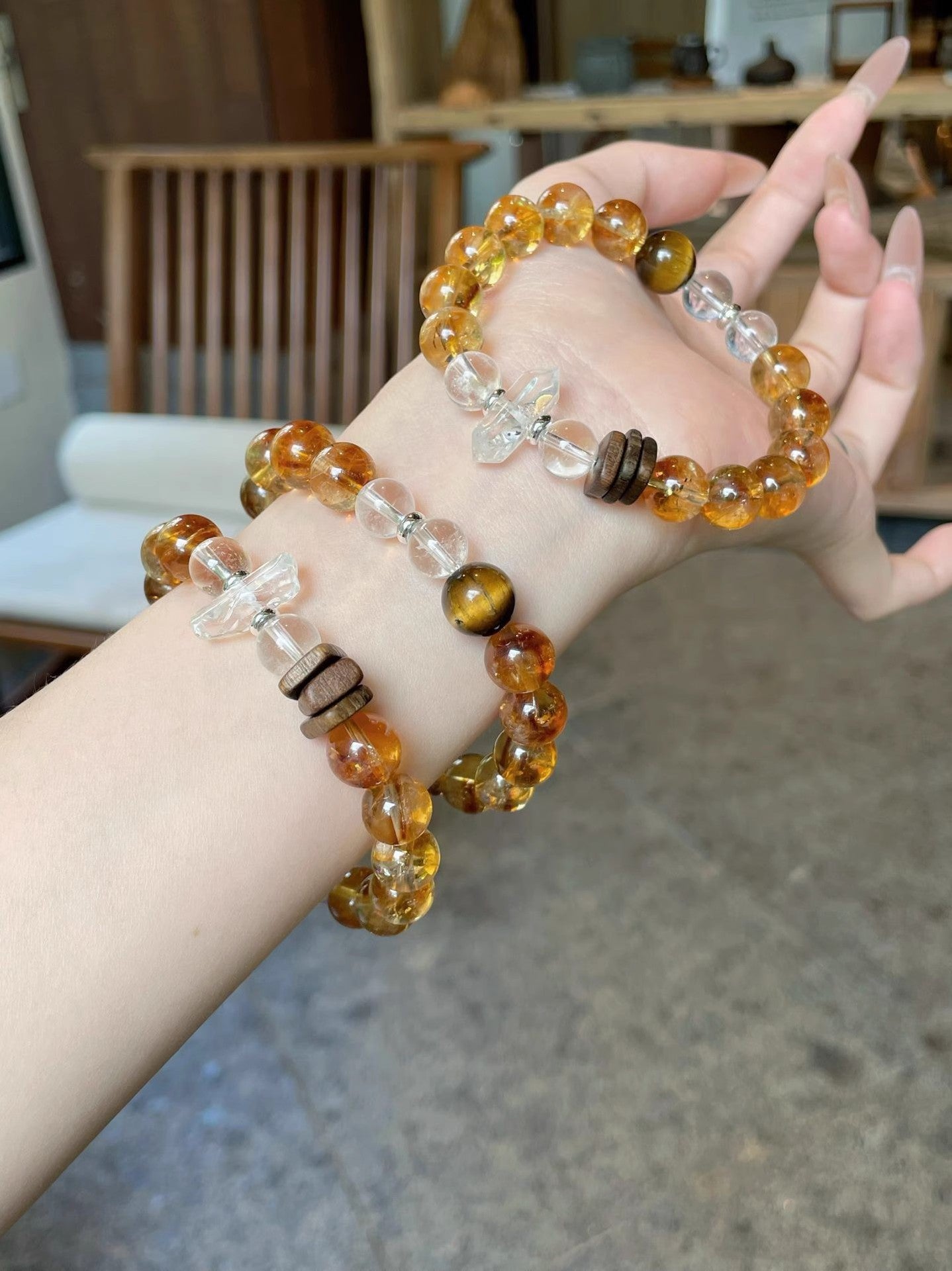 Natural Crystal Bracelet Agarwood Yellow Tower Crystal White Crystal Lucky Fortune New Chinese Style High - end Feel Bracelet - CN Heal Vibe