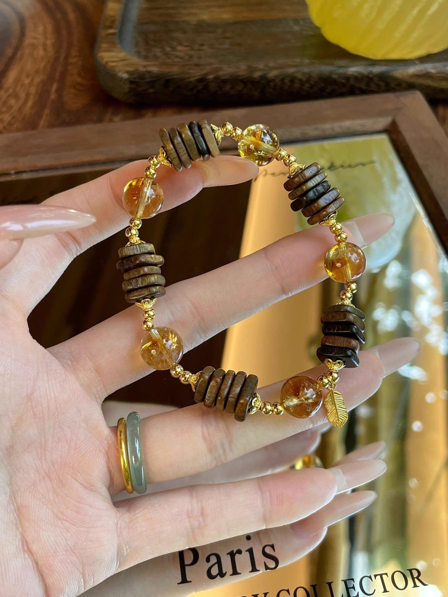 Natural Crystal Bracelet Agarwood Yellow Tower Crystal White Crystal Lucky Fortune New Chinese Style High - end Feel Bracelet - CN Heal Vibe