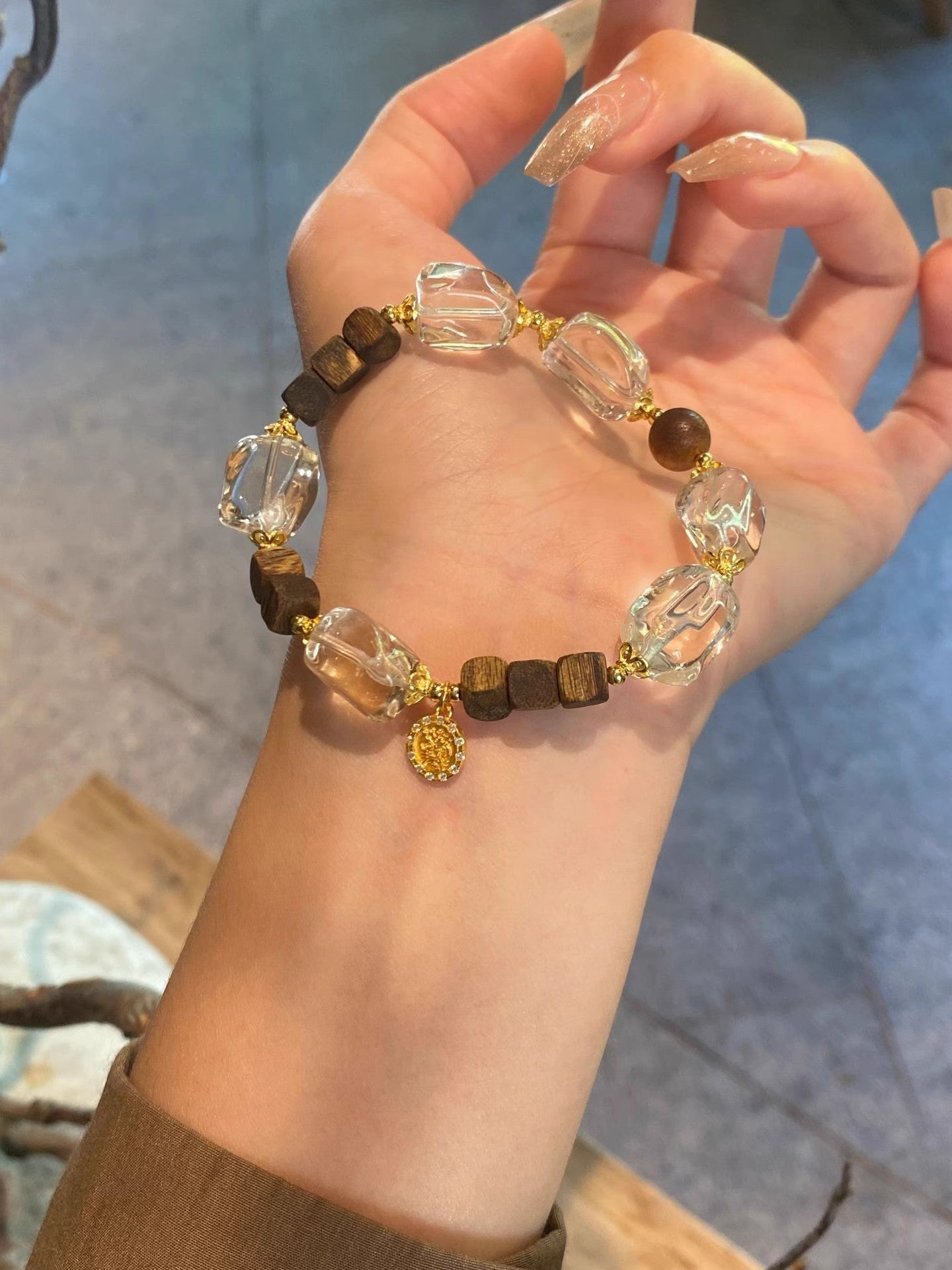 Natural Crystal Bracelet Agarwood Yellow Tower Crystal White Crystal Lucky Fortune New Chinese Style High - end Feel Bracelet - CN Heal Vibe