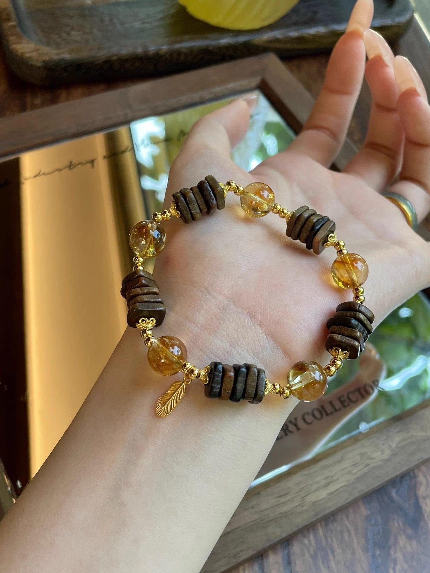 Natural Crystal Bracelet Agarwood Yellow Tower Crystal White Crystal Lucky Fortune New Chinese Style High - end Feel Bracelet - CN Heal Vibe