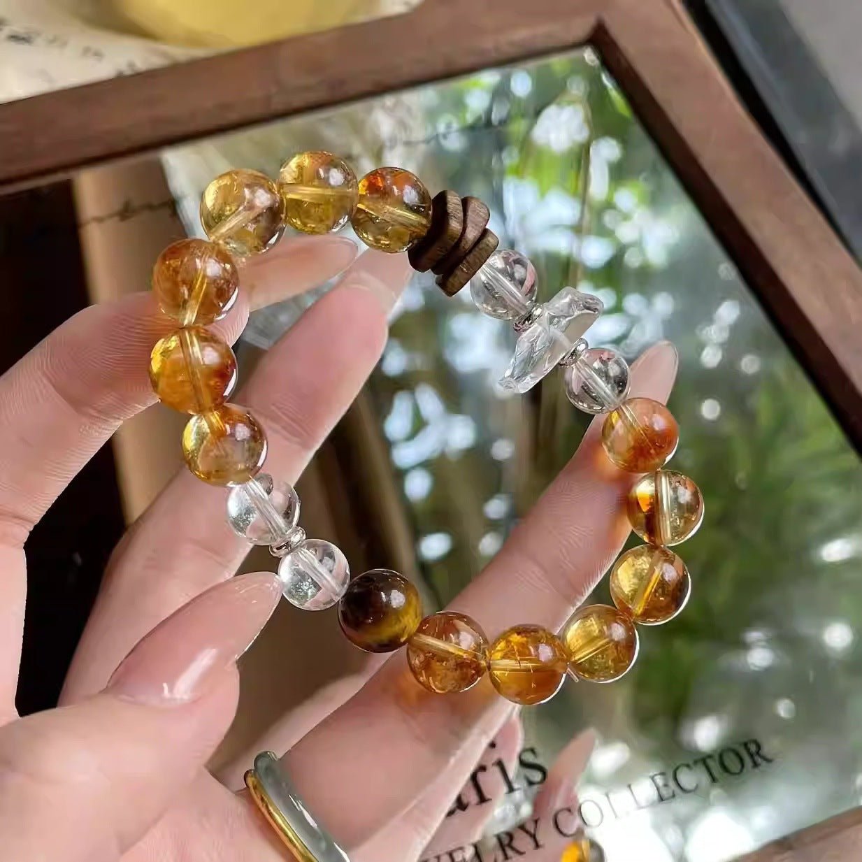 Natural Crystal Bracelet Agarwood Yellow Tower Crystal White Crystal Lucky Fortune New Chinese Style High - end Feel Bracelet - CN Heal Vibe