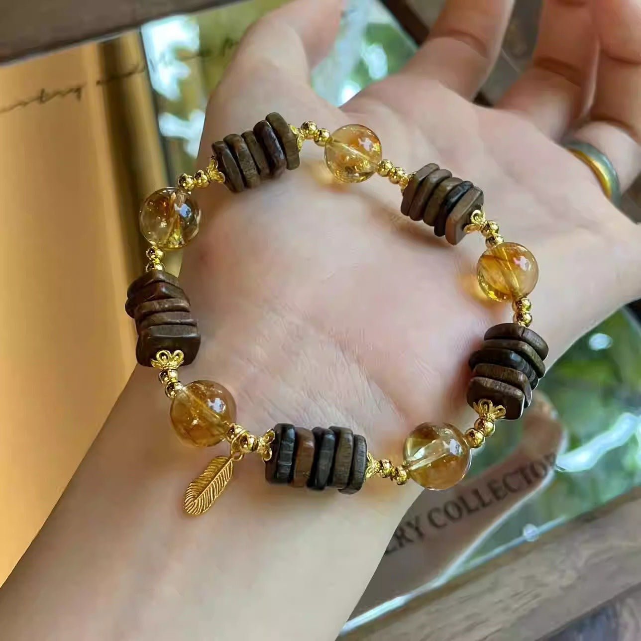 Natural Crystal Bracelet Agarwood Yellow Tower Crystal White Crystal Lucky Fortune New Chinese Style High - end Feel Bracelet - CN Heal Vibe