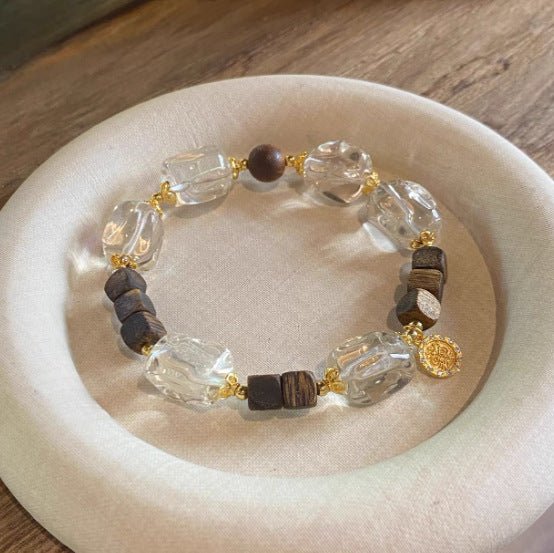 Natural Crystal Bracelet Agarwood Yellow Tower Crystal White Crystal Lucky Fortune New Chinese Style High - end Feel Bracelet - CN Heal Vibe
