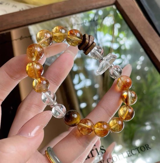 Natural Crystal Bracelet Agarwood Yellow Tower Crystal White Crystal Lucky Fortune New Chinese Style High - end Feel Bracelet - CN Heal Vibe