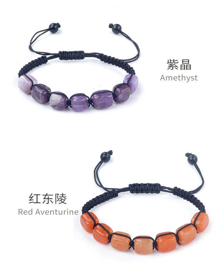 Natural Crystal Bracelet for Women Men, Pink Quartz Tiger Eye Amethyst Beaded Bracelet, Chakra Yoga Jewelry, Handmade Braided Energy Healing Accessories - CN Heal Vibe