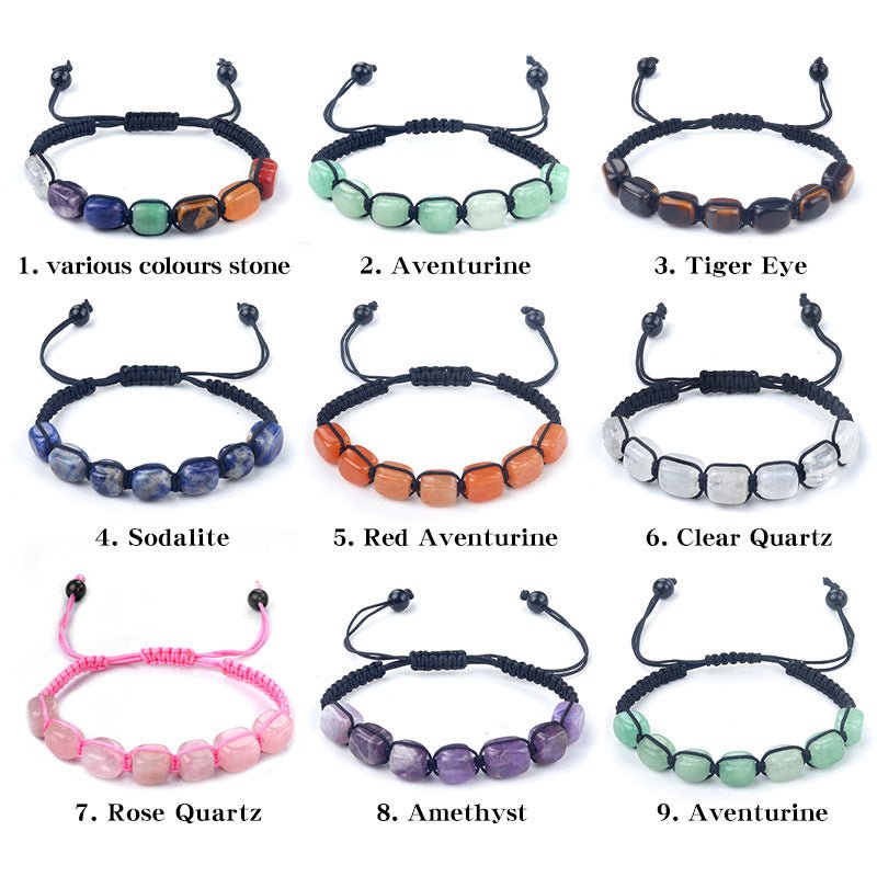 Natural Crystal Bracelet for Women Men, Pink Quartz Tiger Eye Amethyst Beaded Bracelet, Chakra Yoga Jewelry, Handmade Braided Energy Healing Accessories - CN Heal Vibe