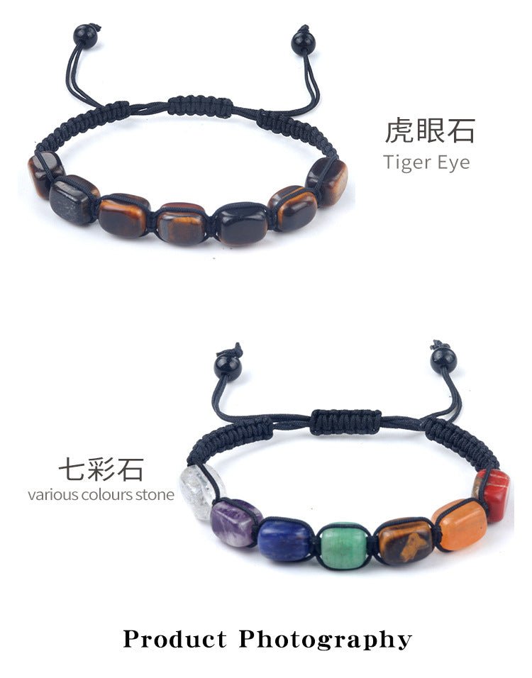 Natural Crystal Bracelet for Women Men, Pink Quartz Tiger Eye Amethyst Beaded Bracelet, Chakra Yoga Jewelry, Handmade Braided Energy Healing Accessories - CN Heal Vibe