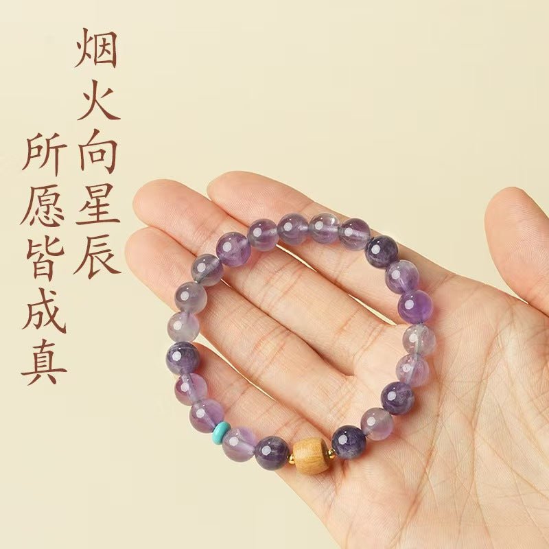 Natural Dream Purple Crystal Bracelet for Women New Chinese Style Sandalwood Fortune Bead National Tide Jewelry Handmade Gift - CN Heal Vibe