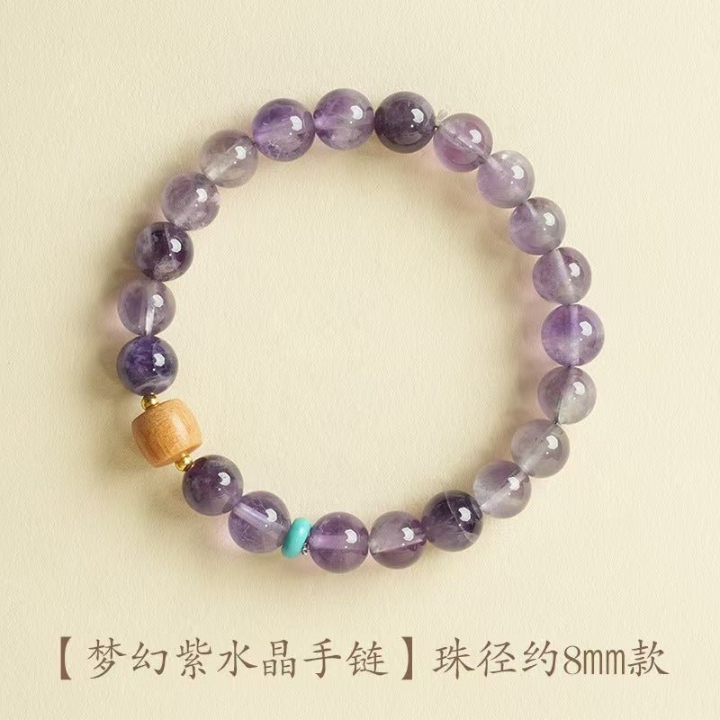 Natural Dream Purple Crystal Bracelet for Women New Chinese Style Sandalwood Fortune Bead National Tide Jewelry Handmade Gift - CN Heal Vibe