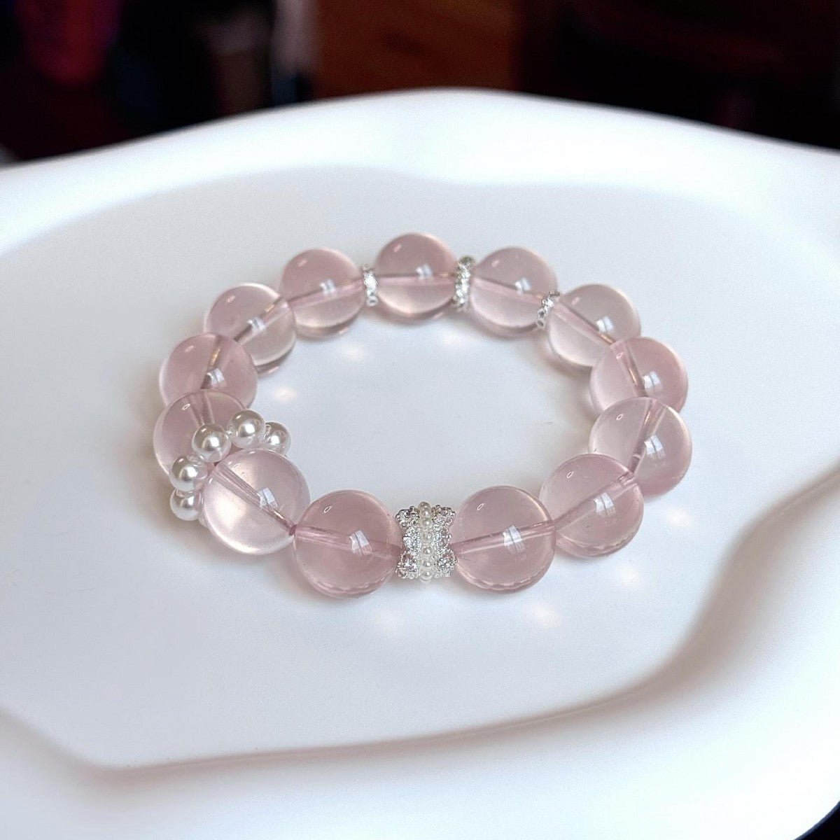 Natural Pink Crystal Bow Bracelet for Women Trendy High - end Jewelry Gift - CN Heal Vibe