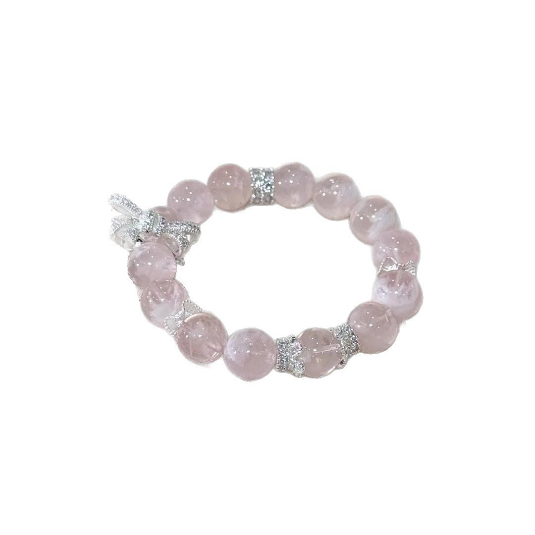 Natural Pink Crystal Bow Bracelet for Women Trendy High - end Jewelry Gift - CN Heal Vibe