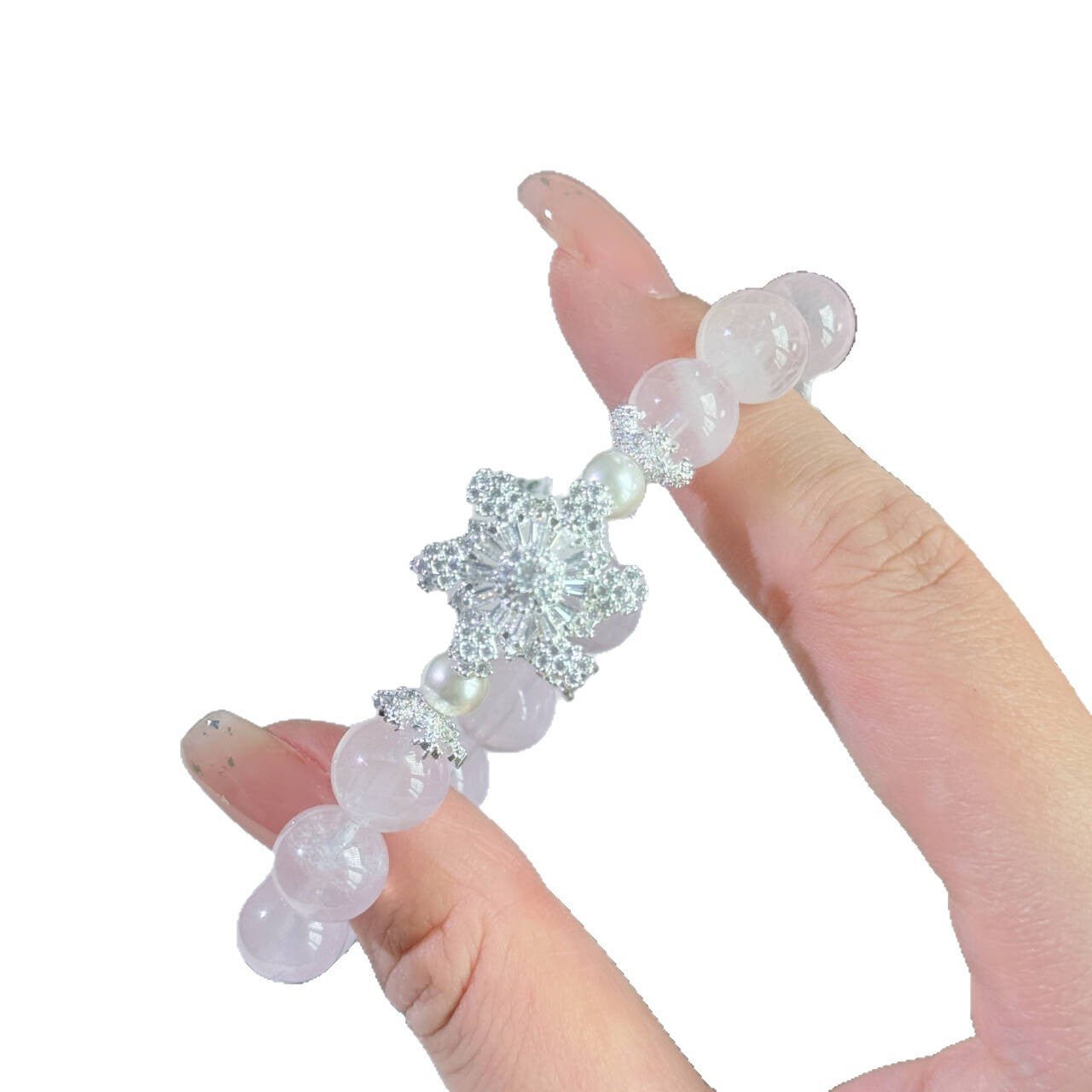 Natural Pink Crystal Bracelet for Women with Rotating Snowflake Beads, High - End Pink Crystal Bracelet Jewelry - CN Heal Vibe