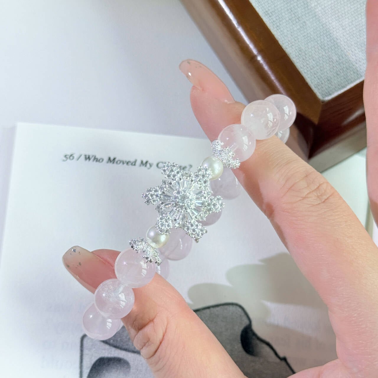 Natural Pink Crystal Bracelet for Women with Rotating Snowflake Beads, High - End Pink Crystal Bracelet Jewelry - CN Heal Vibe