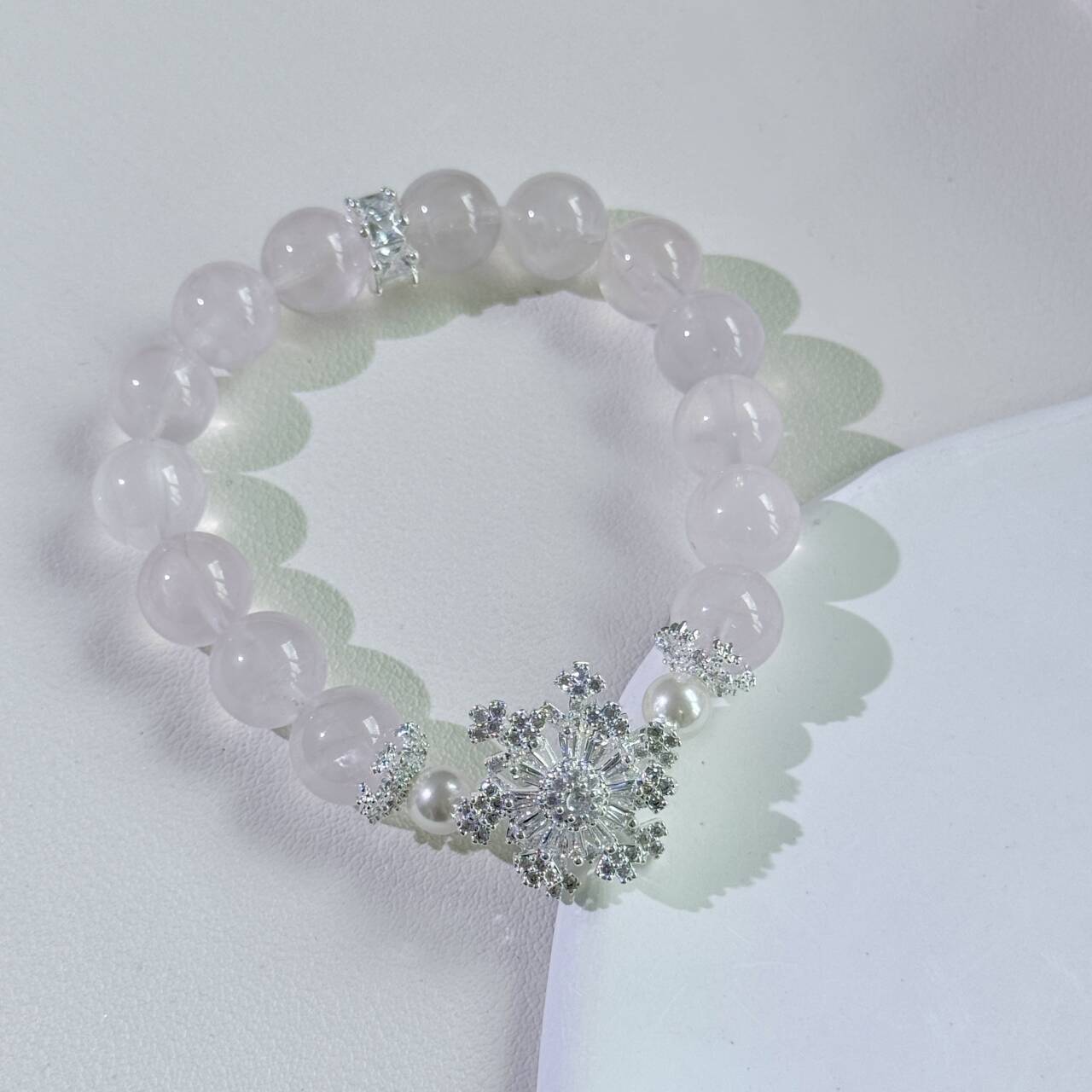 Natural Pink Crystal Bracelet for Women with Rotating Snowflake Beads, High - End Pink Crystal Bracelet Jewelry - CN Heal Vibe