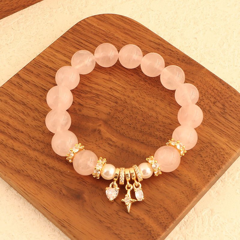 Natural Pink Crystal Bracelet Light Luxury Elegant Pink Crystal Zircon Bracelet High - end - CN Heal Vibe
