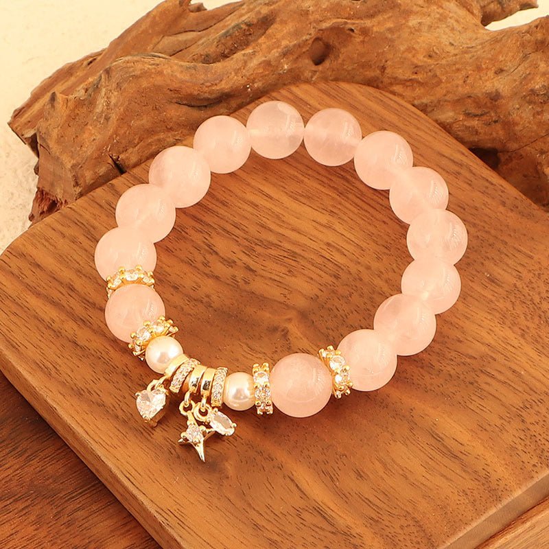 Natural Pink Crystal Bracelet Light Luxury Elegant Pink Crystal Zircon Bracelet High - end - CN Heal Vibe