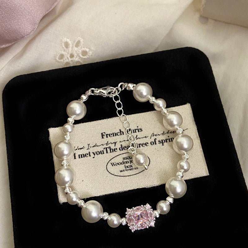 Natural Pink Crystal Bracelet Light Luxury Elegant Pink Crystal Zircon Bracelet High - end - CN Heal Vibe