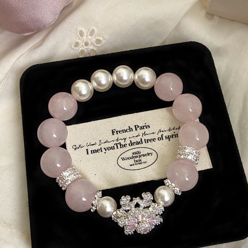 Natural Pink Crystal Bracelet Light Luxury Elegant Pink Crystal Zircon Bracelet High - end - CN Heal Vibe