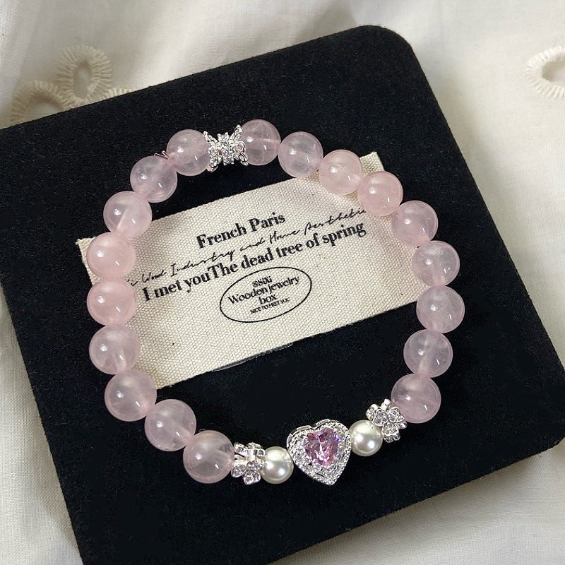 Natural Pink Crystal Bracelet Light Luxury Elegant Pink Crystal Zircon Bracelet High - end - CN Heal Vibe