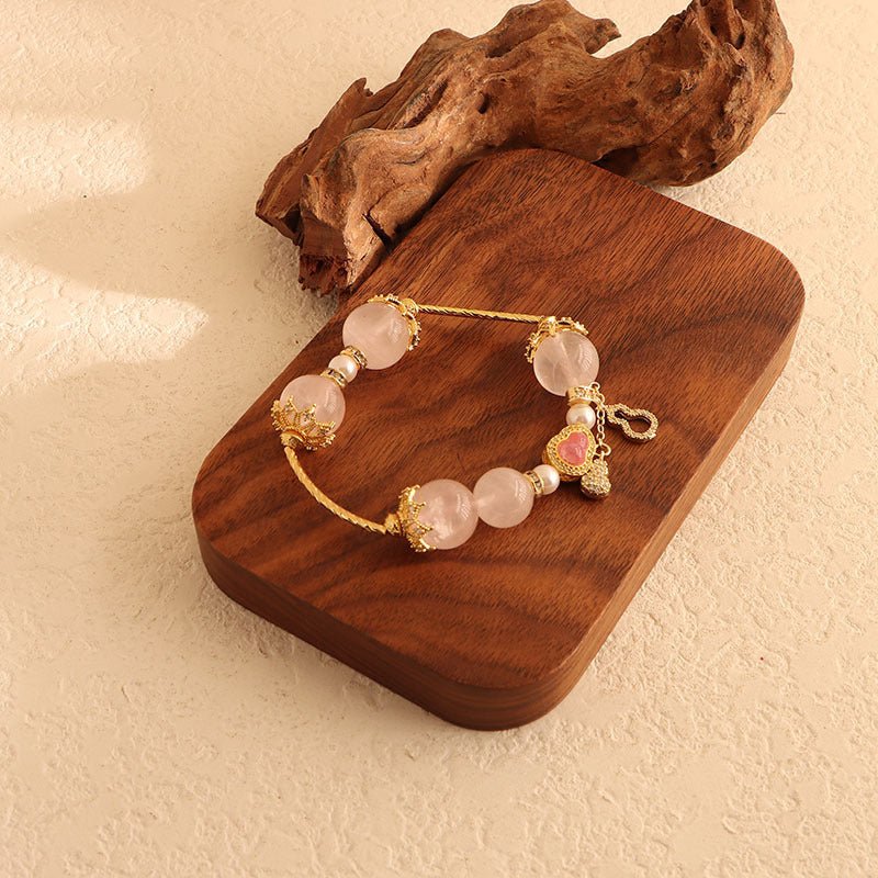 Natural Pink Crystal Bracelet Light Luxury Elegant Pink Crystal Zircon Bracelet High - end - CN Heal Vibe
