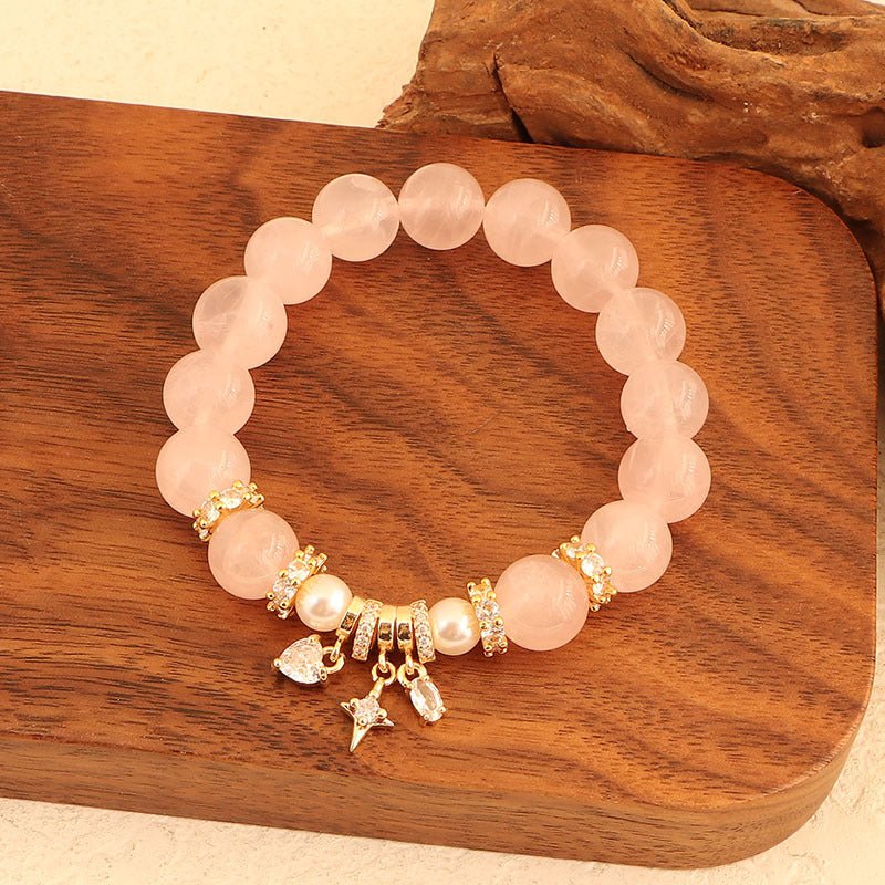 Natural Pink Crystal Bracelet Light Luxury Elegant Pink Crystal Zircon Bracelet High - end - CN Heal Vibe