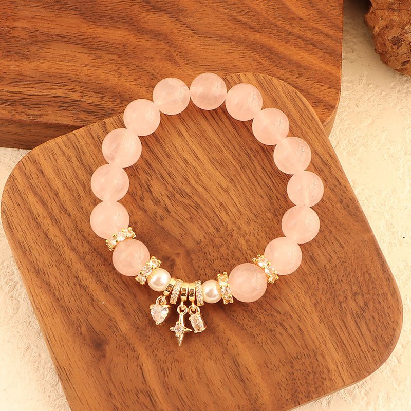 Natural Pink Crystal Bracelet Light Luxury Elegant Pink Crystal Zircon Bracelet High - end - CN Heal Vibe