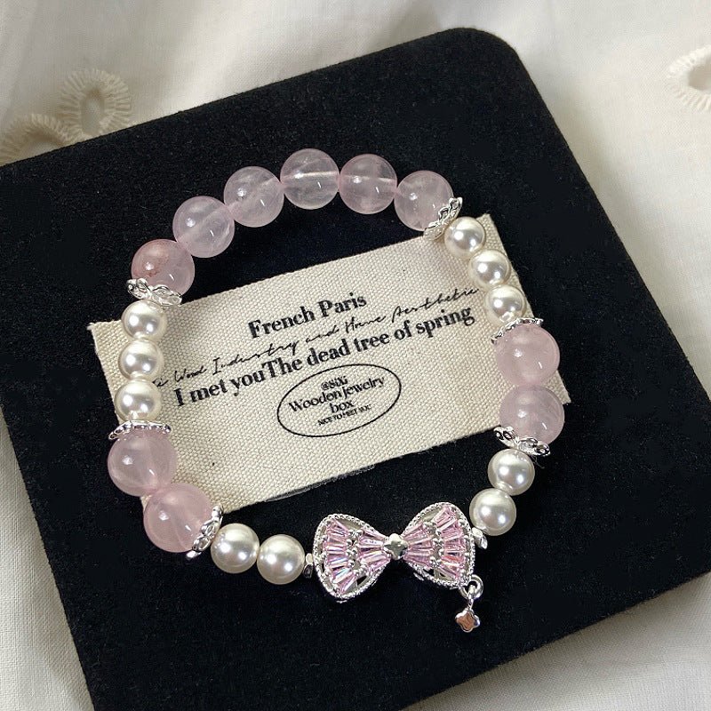 Natural Pink Crystal Bracelet Light Luxury Elegant Pink Crystal Zircon Bracelet High - end - CN Heal Vibe
