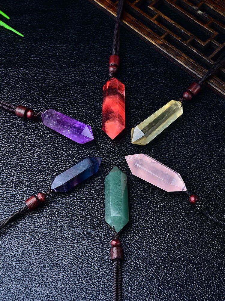 Natural Pink Yellow White Purple Amethyst Opal Hexagonal Prism Pendulum Crystal Stone Pendant for Women Men Reiki Healing Jewelry Gift - CN Heal Vibe