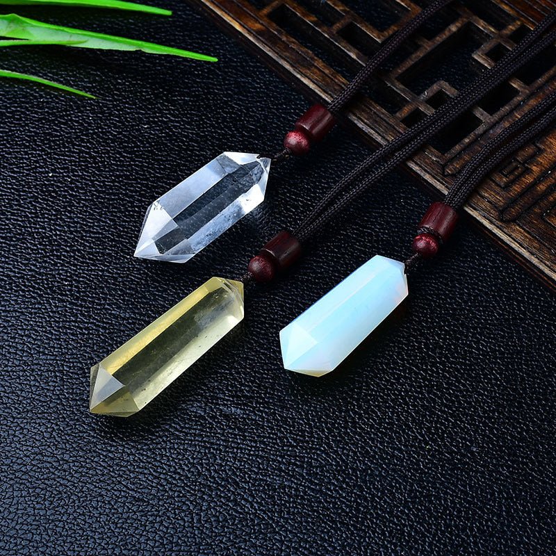 Natural Pink Yellow White Purple Amethyst Opal Hexagonal Prism Pendulum Crystal Stone Pendant for Women Men Reiki Healing Jewelry Gift - CN Heal Vibe