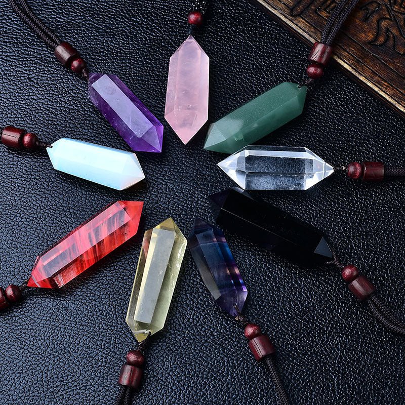 Natural Pink Yellow White Purple Amethyst Opal Hexagonal Prism Pendulum Crystal Stone Pendant for Women Men Reiki Healing Jewelry Gift - CN Heal Vibe