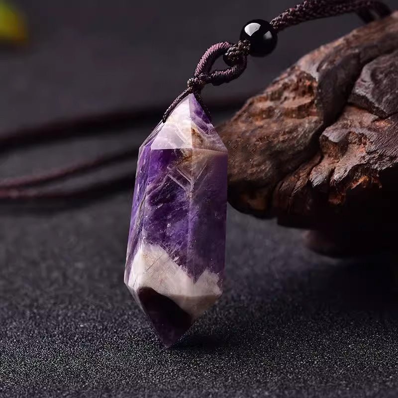 Natural Pink Yellow White Purple Amethyst Opal Hexagonal Prism Pendulum Crystal Stone Pendant for Women Men Reiki Healing Jewelry Gift - CN Heal Vibe