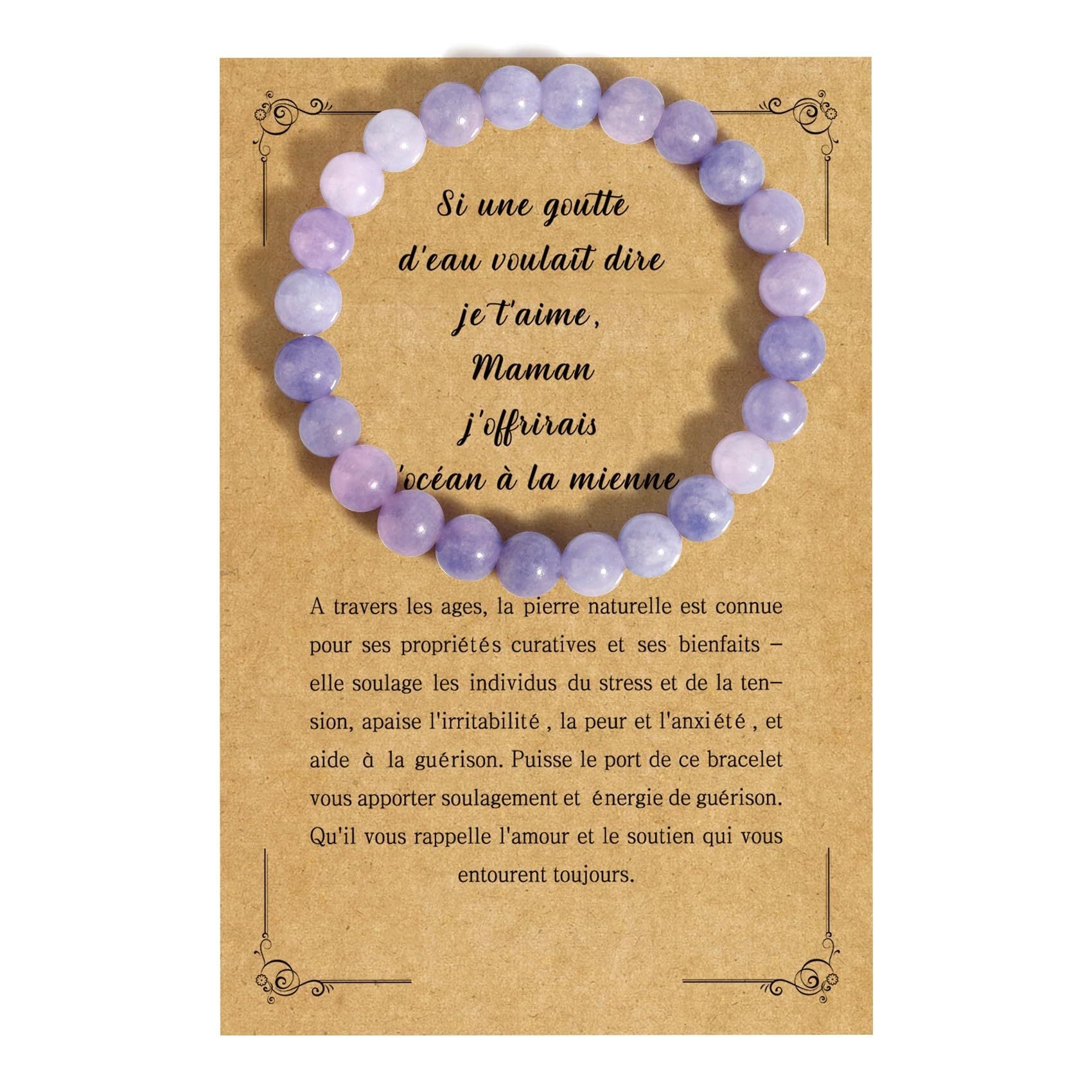 Natural Stone Bracelet Elastic Cord Beaded Purple Jade Stone Strawberry Crystal Agate Handmade Beaded Bracelet - CN Heal Vibe