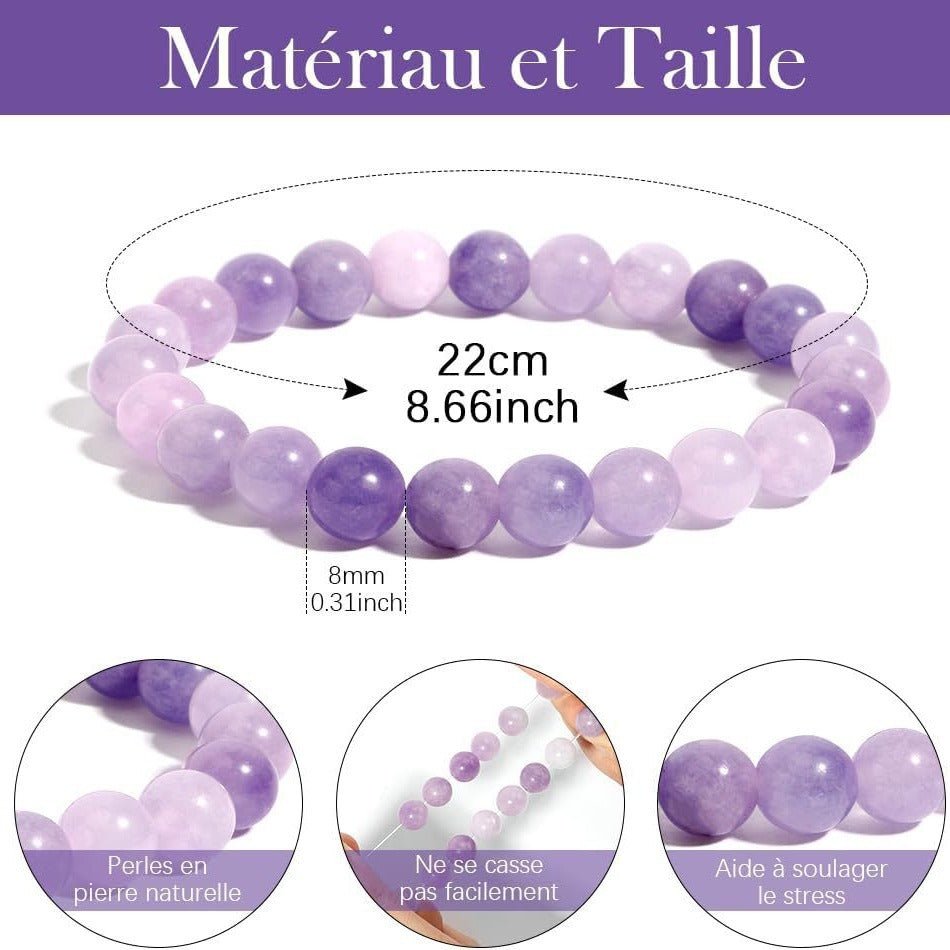 Natural Stone Bracelet Elastic Cord Beaded Purple Jade Stone Strawberry Crystal Agate Handmade Beaded Bracelet - CN Heal Vibe