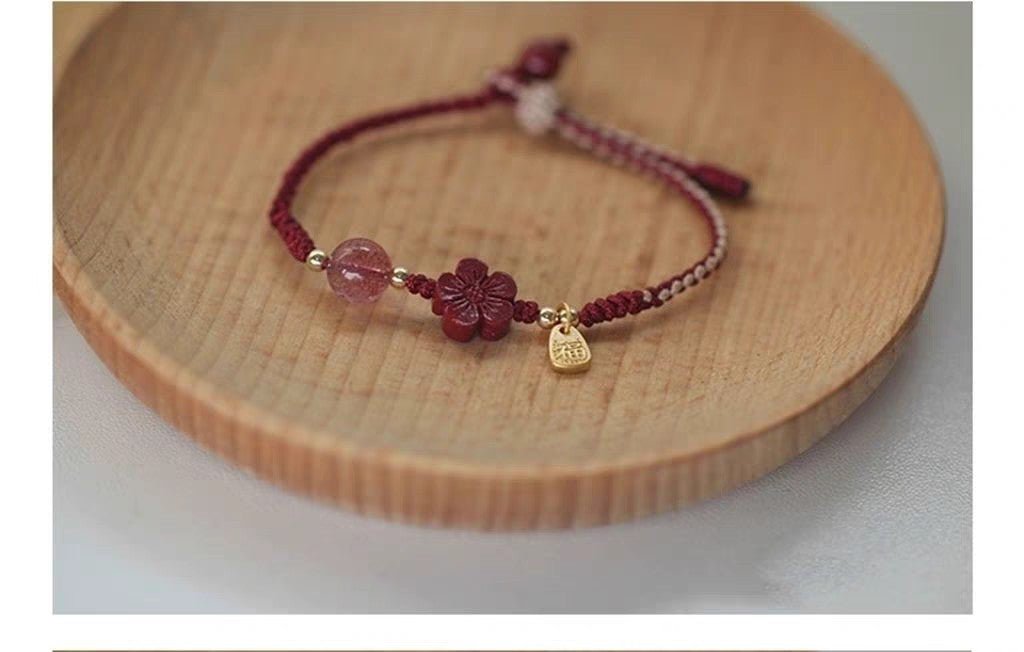 Natural Strawberry Crystal Cinnabar Peach Blossom Bracelet for Women, Birth Year Original Mineral Purple Gold Sand Bracelet for New Year - CN Heal Vibe