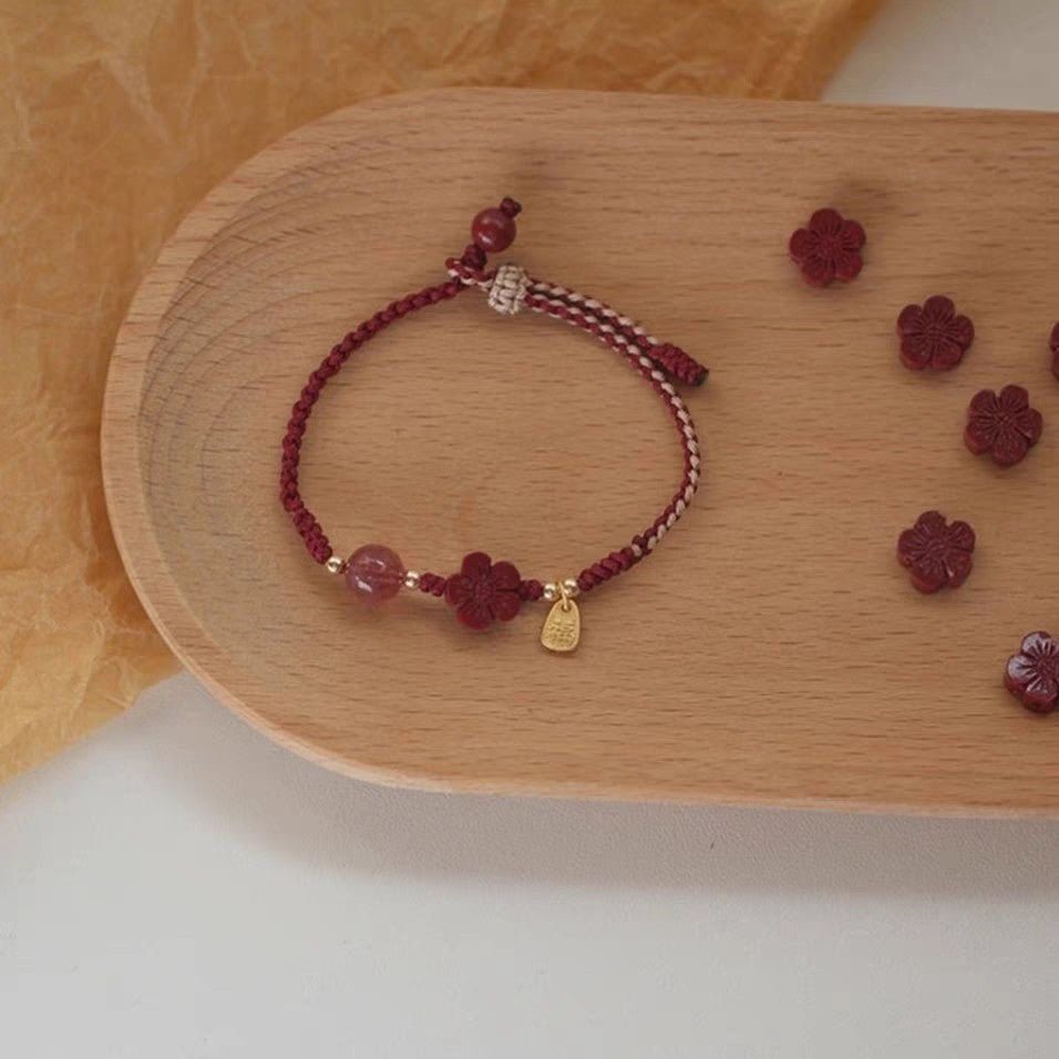 Natural Strawberry Crystal Cinnabar Peach Blossom Bracelet for Women, Birth Year Original Mineral Purple Gold Sand Bracelet for New Year - CN Heal Vibe