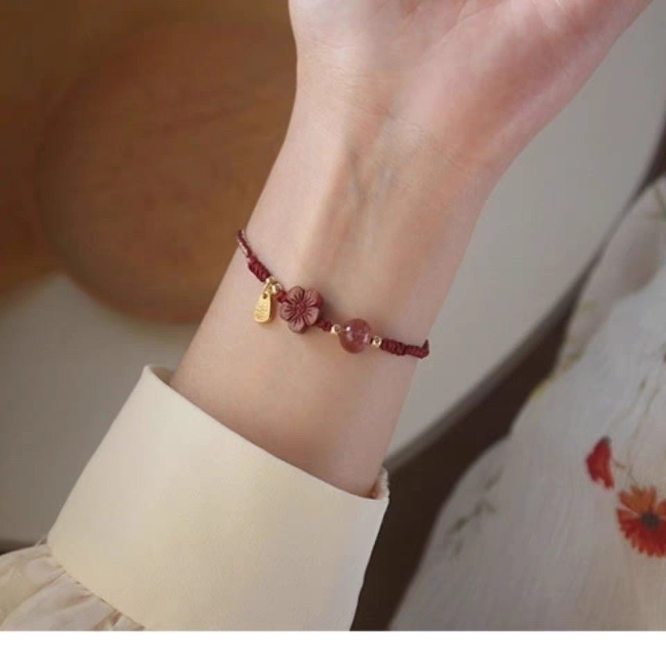 Natural Strawberry Crystal Cinnabar Peach Blossom Bracelet for Women, Birth Year Original Mineral Purple Gold Sand Bracelet for New Year - CN Heal Vibe