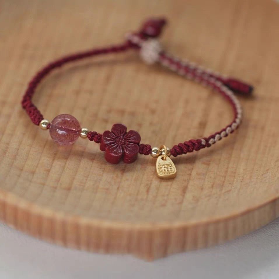 Natural Strawberry Crystal Cinnabar Peach Blossom Bracelet for Women, Birth Year Original Mineral Purple Gold Sand Bracelet for New Year - CN Heal Vibe
