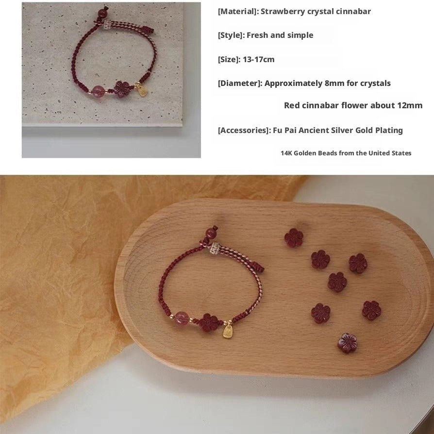 Natural Strawberry Crystal Cinnabar Peach Blossom Bracelet for Women, Birth Year Original Mineral Purple Gold Sand Bracelet for New Year - CN Heal Vibe