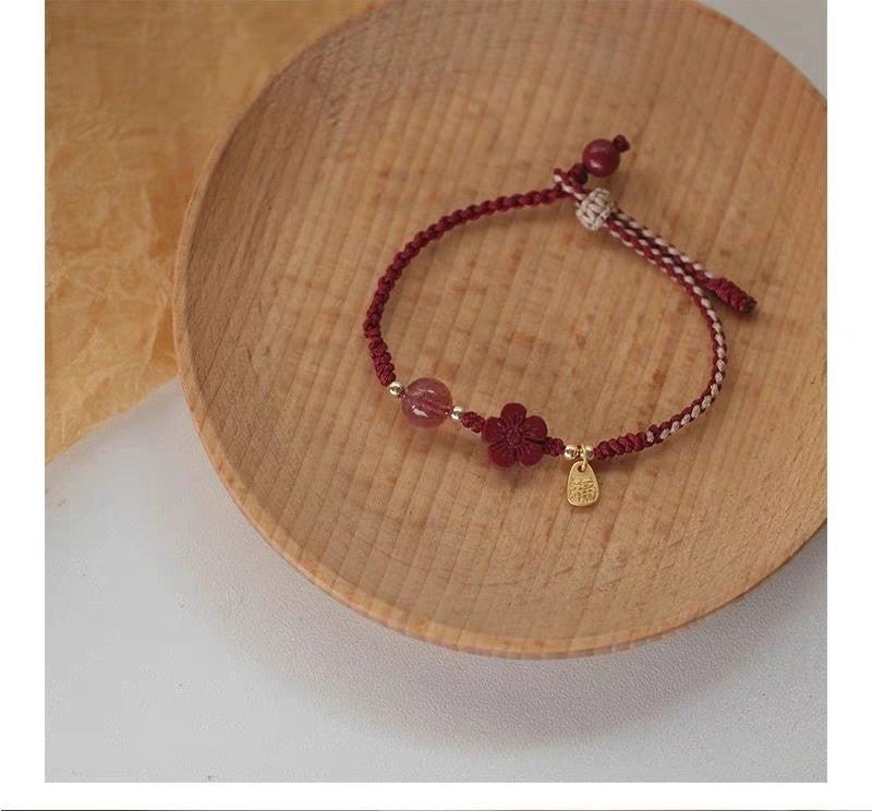 Natural Strawberry Crystal Cinnabar Peach Blossom Bracelet for Women, Birth Year Original Mineral Purple Gold Sand Bracelet for New Year - CN Heal Vibe