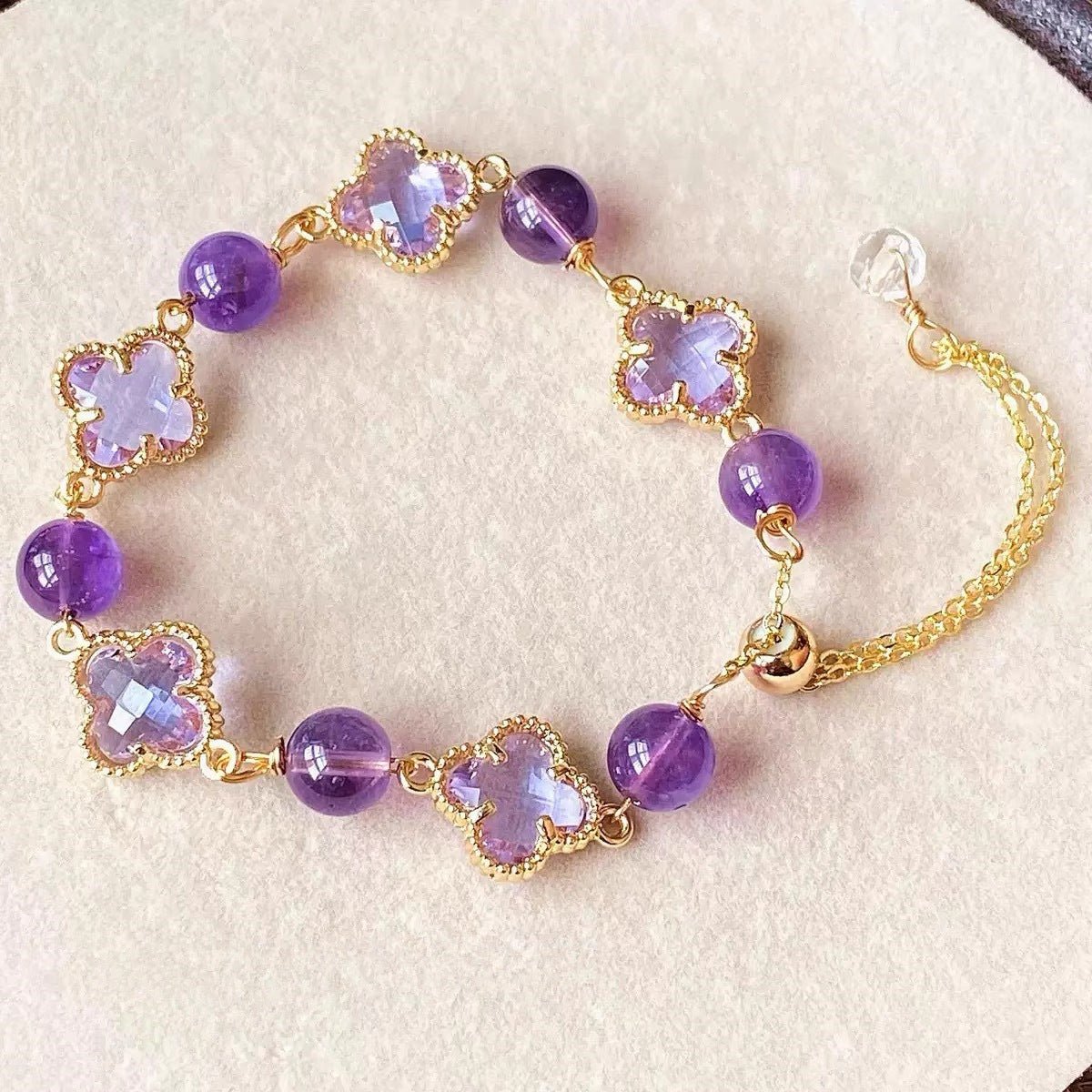 Natural Strawberry Crystal Four - leaf Clover Crystal Bracelet - CN Heal Vibe