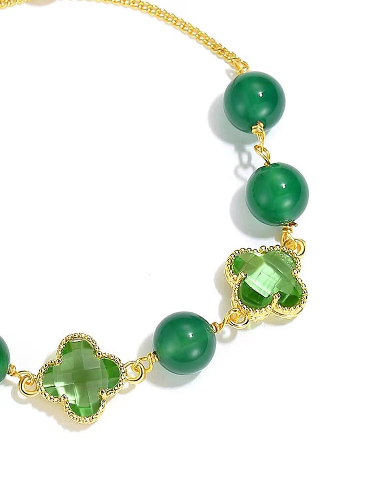 Natural Strawberry Crystal Four - leaf Clover Crystal Bracelet - CN Heal Vibe