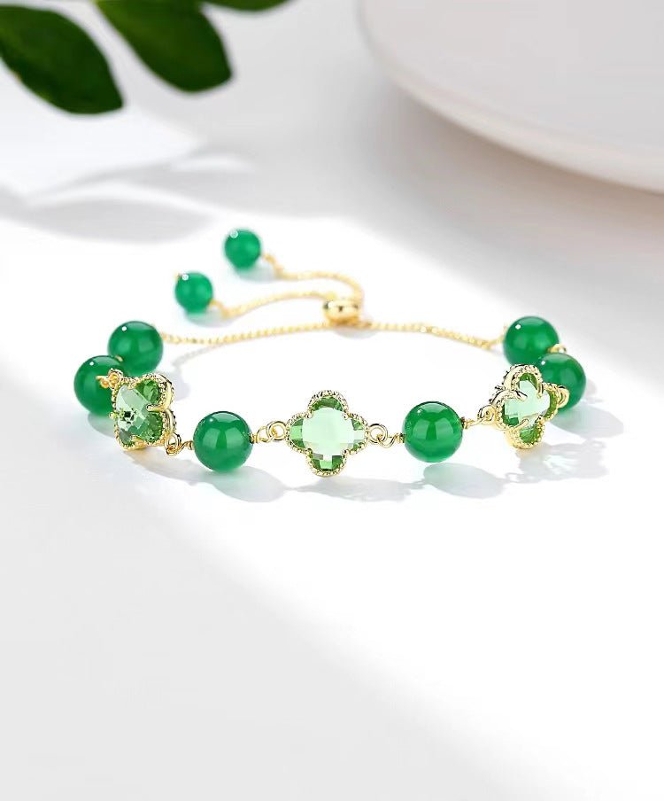Natural Strawberry Crystal Four - leaf Clover Crystal Bracelet - CN Heal Vibe