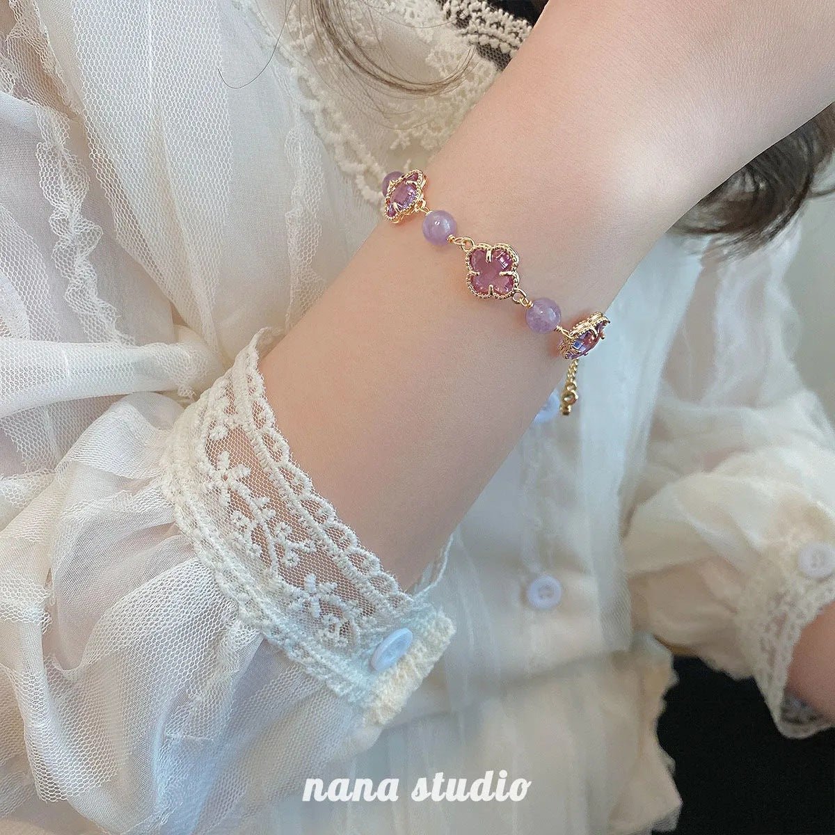 Natural Strawberry Crystal Four - leaf Clover Crystal Bracelet - CN Heal Vibe