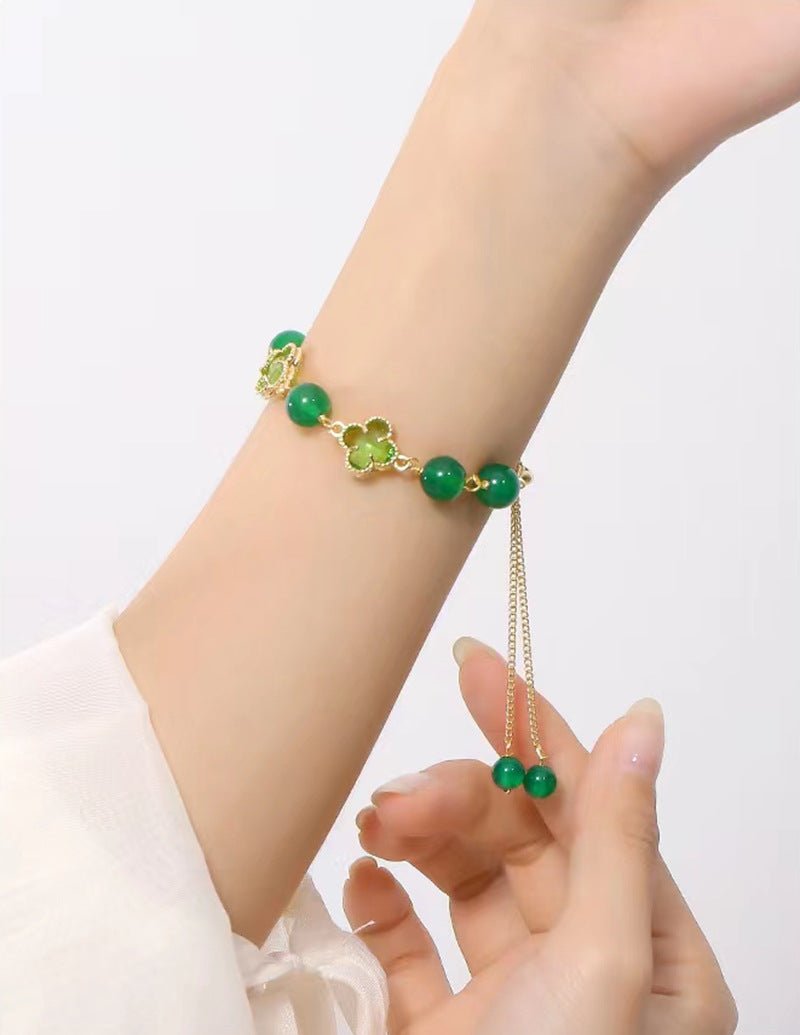 Natural Strawberry Crystal Four - leaf Clover Crystal Bracelet - CN Heal Vibe