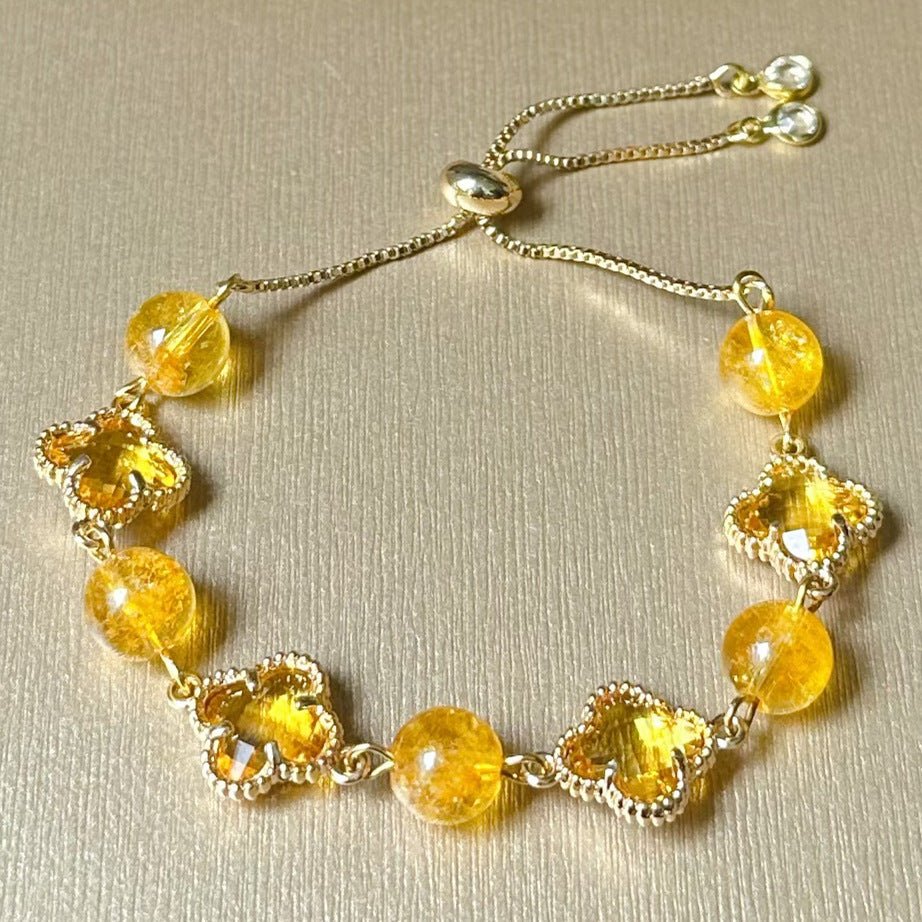 Natural Strawberry Crystal Four - leaf Clover Crystal Bracelet - CN Heal Vibe