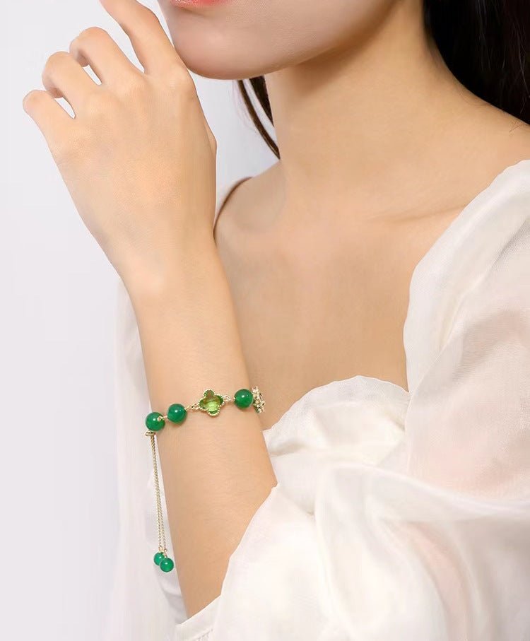 Natural Strawberry Crystal Four - leaf Clover Crystal Bracelet - CN Heal Vibe