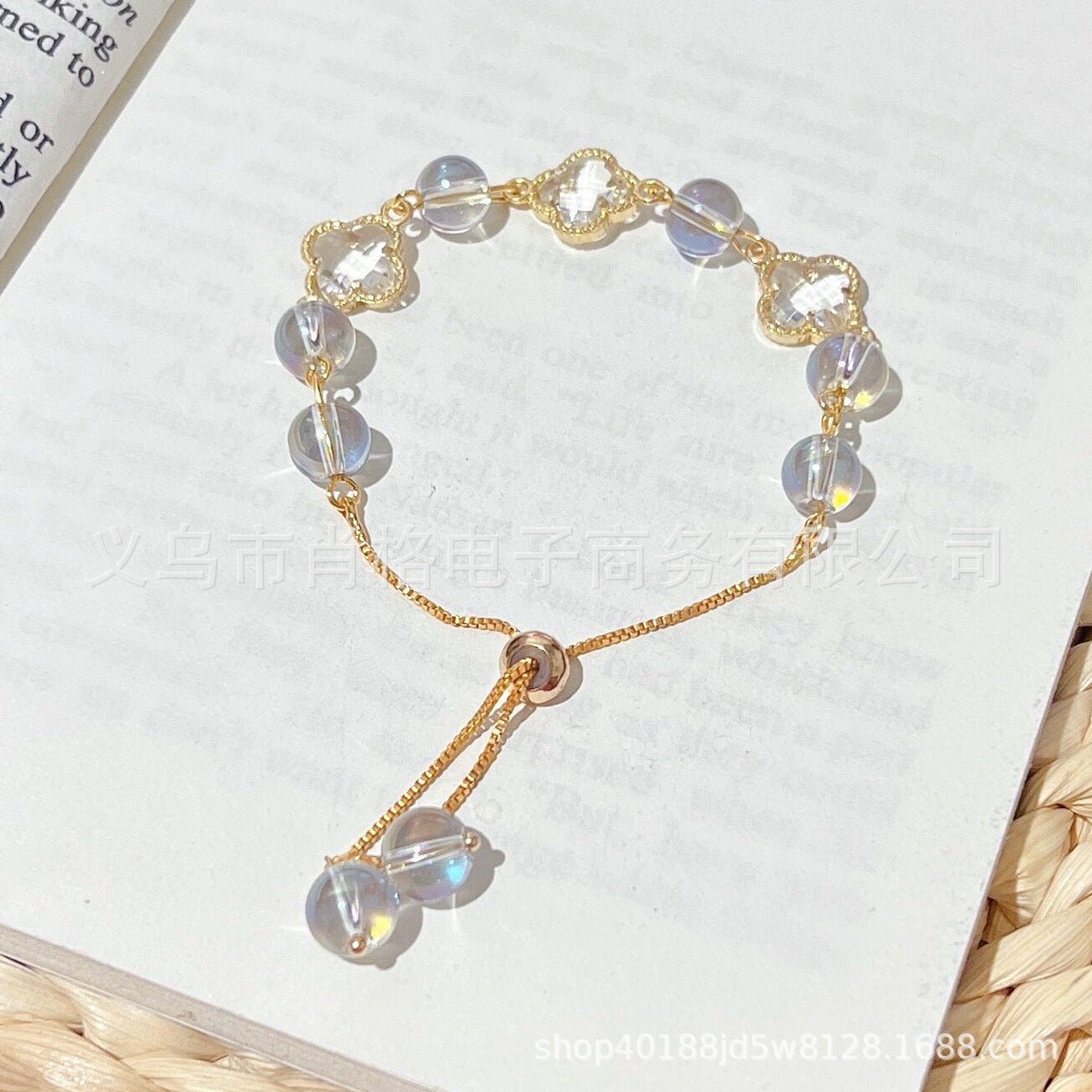 Natural Strawberry Crystal Four - leaf Clover Crystal Bracelet - CN Heal Vibe